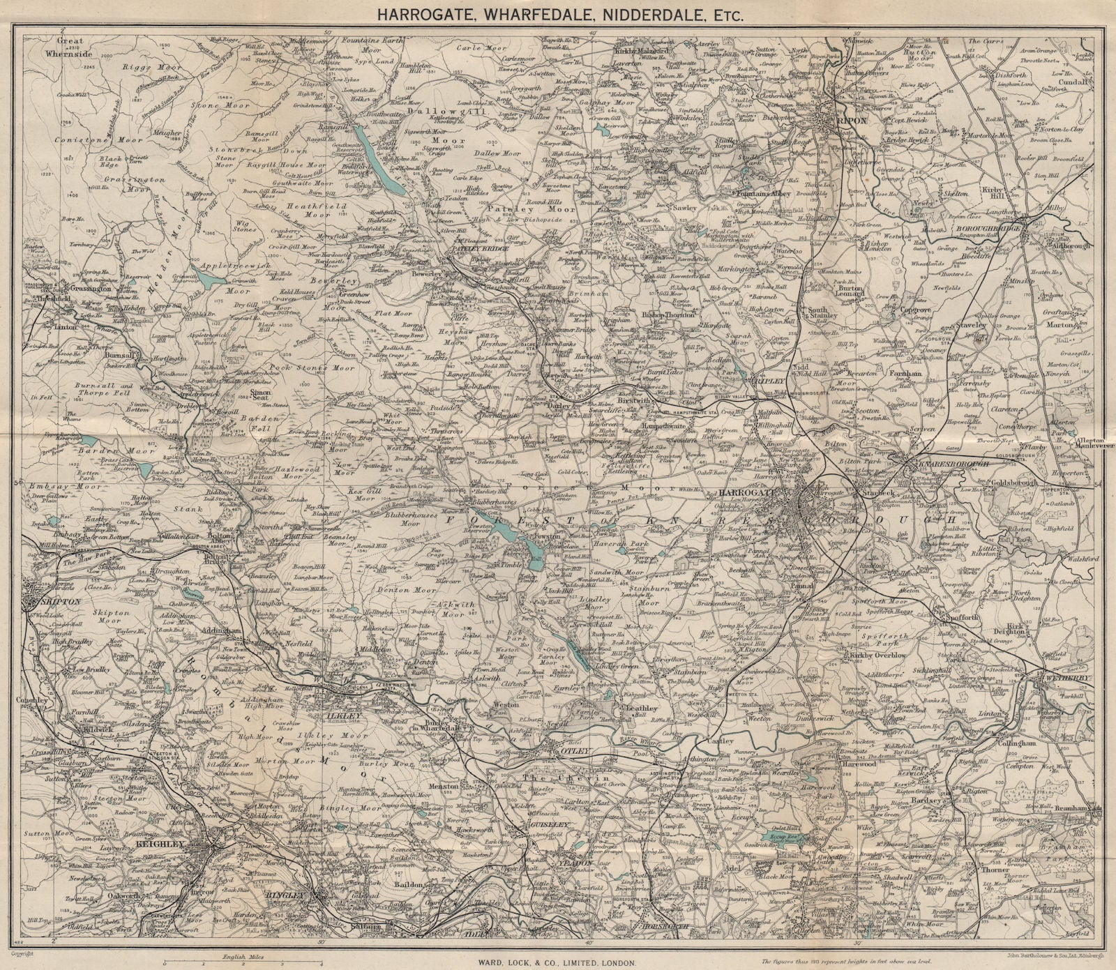 HARROGATE WHARFEDALE NIDDERDALE. Keighley Ilkley Pateley Bridge 1946 old map